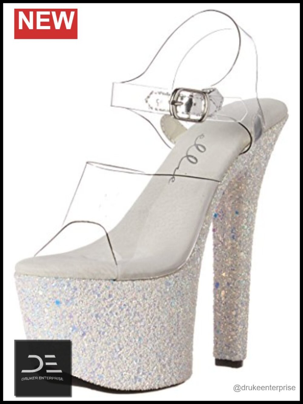 Women's Heeled Platform Sandals with Glitter Block Heel Ankle Strap Open Toe